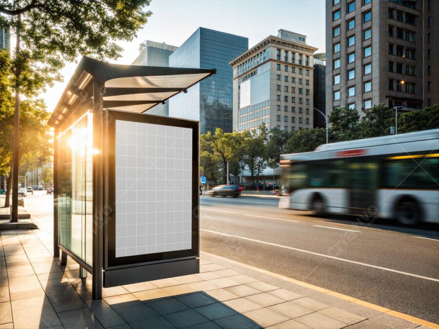 Mockup de Outdoor em Ponto de Ônibus - Cidade Moderna