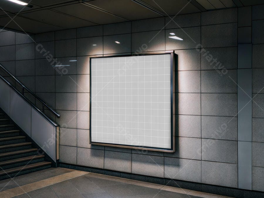 Mockup de Outdoor em Metrô: Painel Retangular em Tons de Cinza