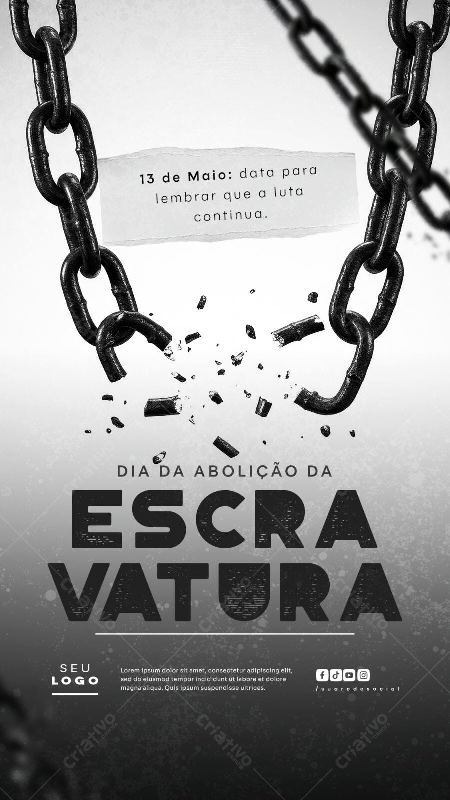 Flyer Dia da Abolição da Escravatura 13 de Maio PSD Editável