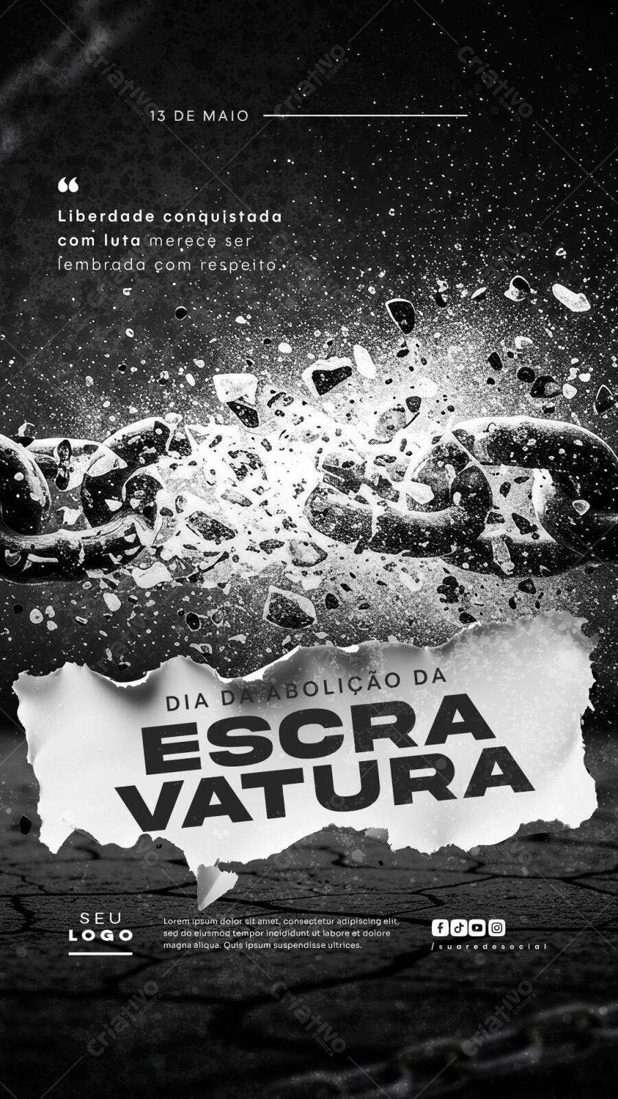 Flyer Dia da Abolição da Escravatura 13 de Maio PSD Editável
