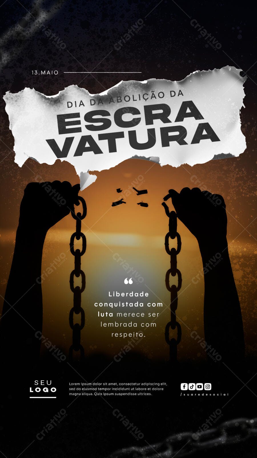 Flyer Dia da Abolição da Escravatura 13 de Maio PSD Editável