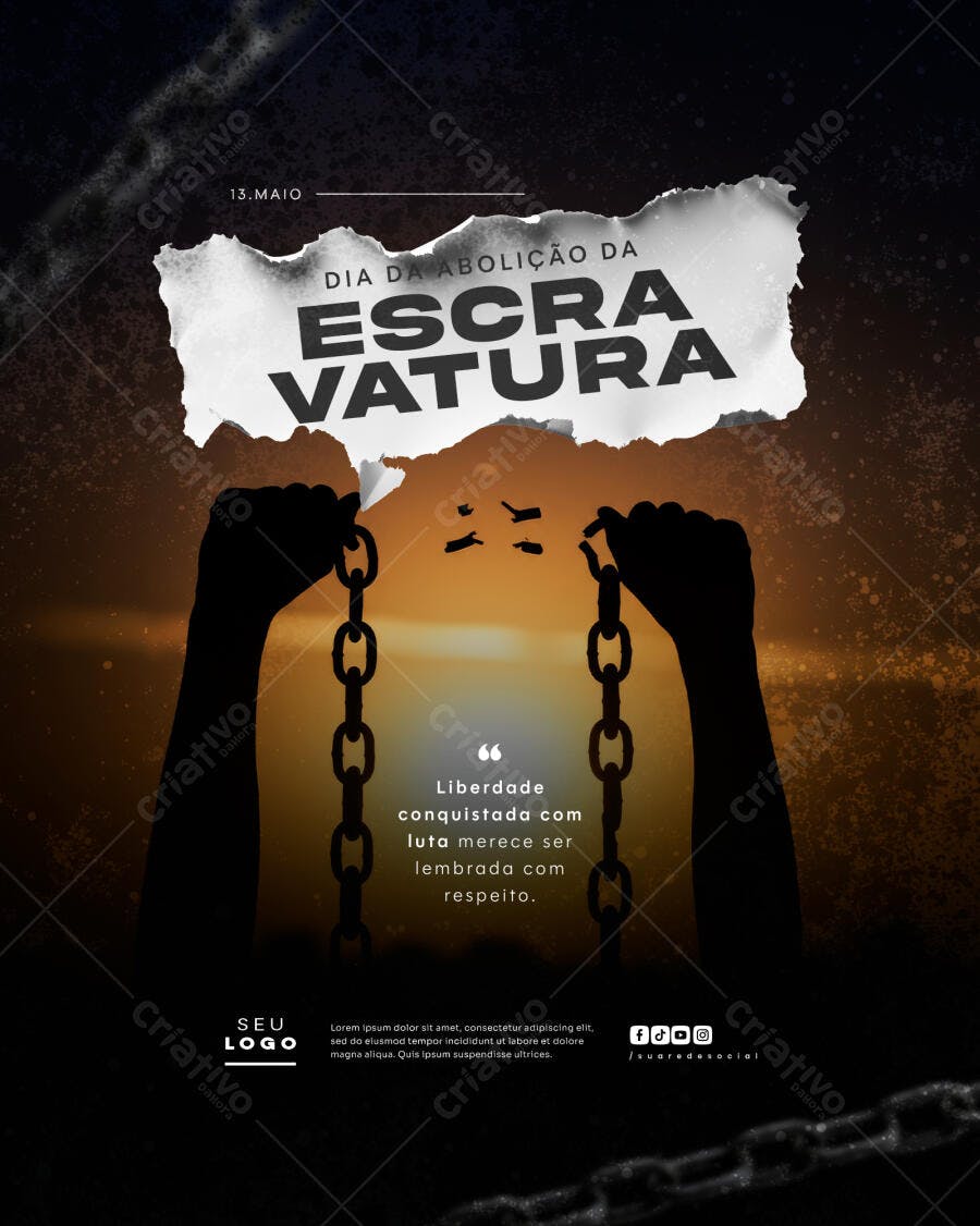 Flyer Dia da Abolição da Escravatura 13 de Maio PSD Editável