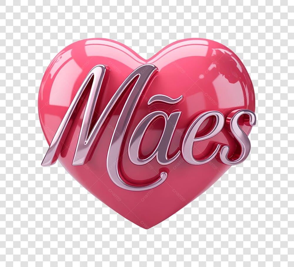 Selo 3D Dia das Mães, Coração Rosa. Texto 3D