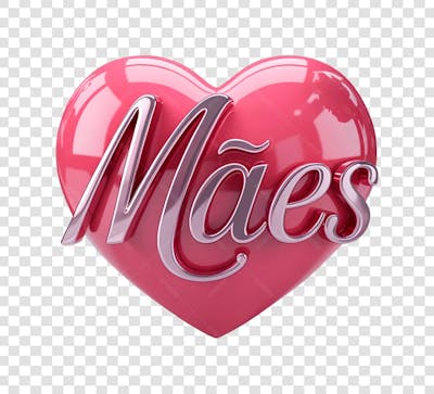Selo 3D Dia das Mães, Coração Rosa. Texto 3D