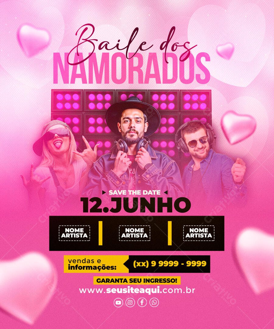 Flyer Baile de Namorados 12 de Junho PSD Editável