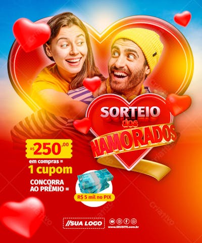 SORTEIO DIA DOS NAMORADOS REDES SOCIAIS EDITÁVEL