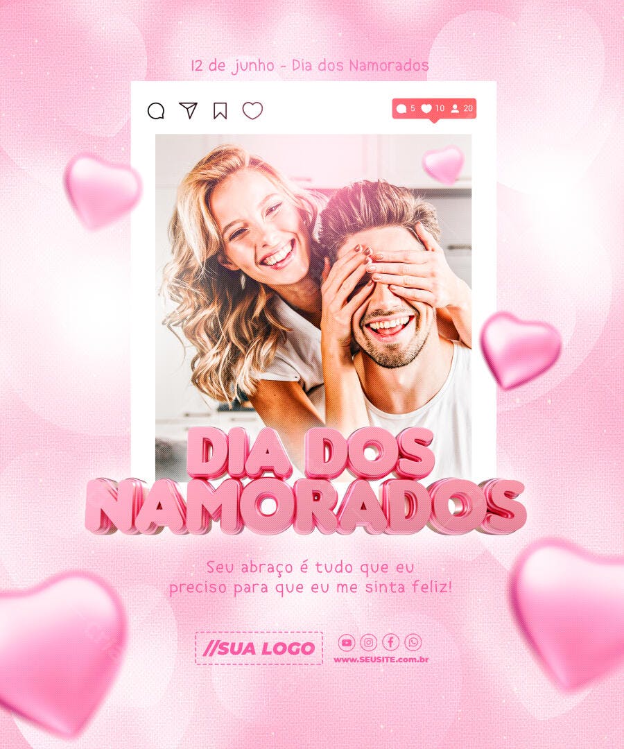 Post Instagram Dia dos Namorados PSD Editável
