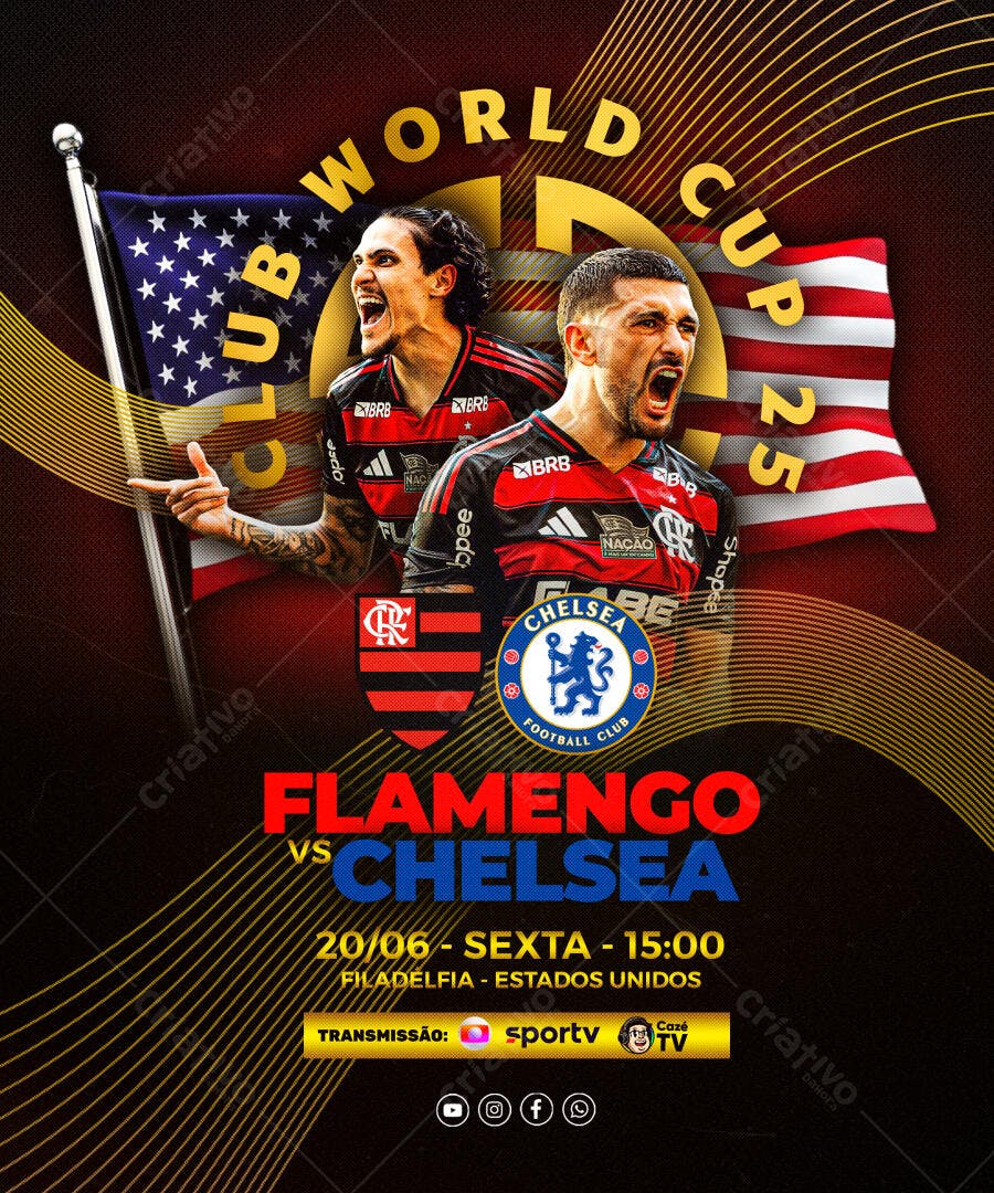 Flyer Flamengo x Chelsea PSD Editável