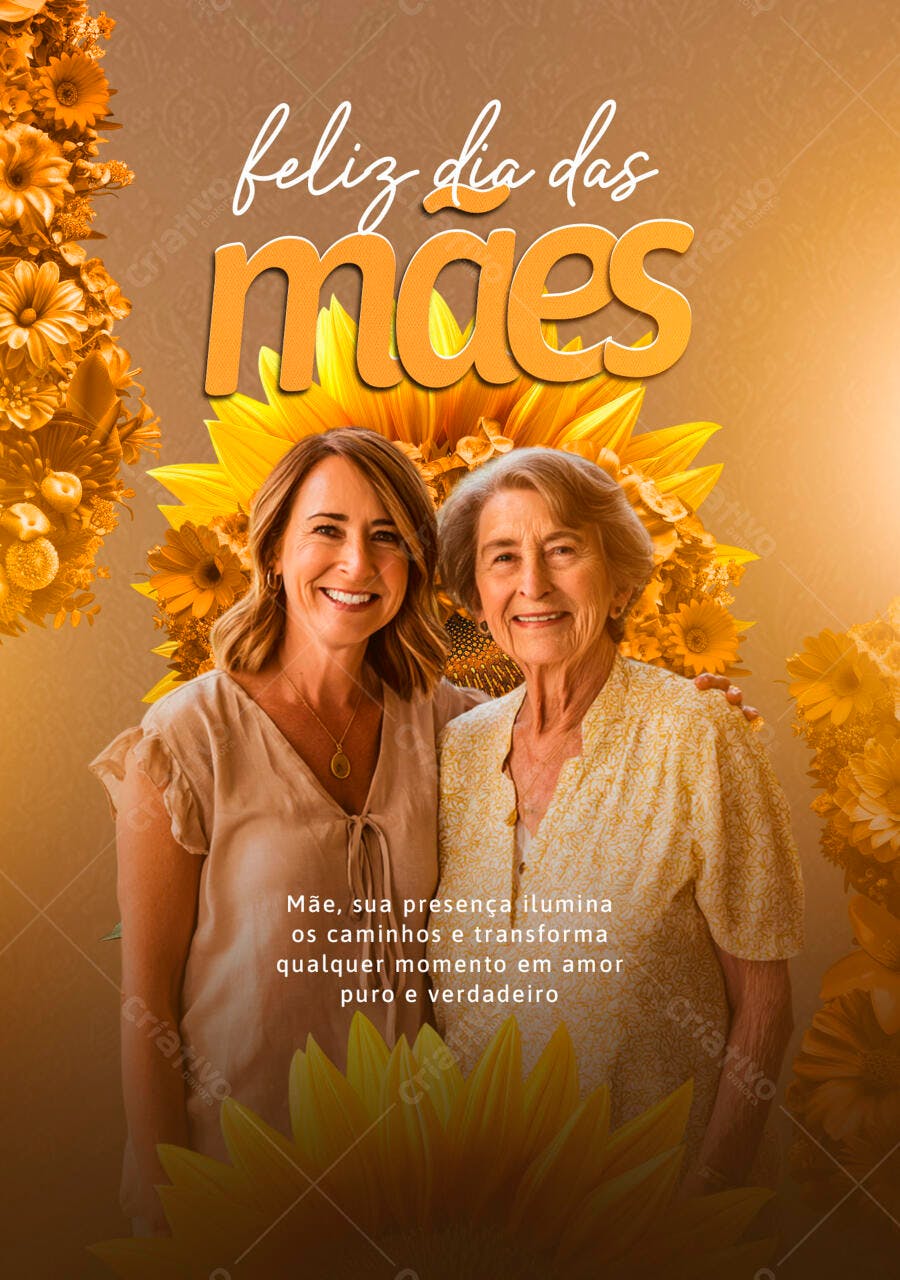 Flyer Dia das Mães com Girassóis PSD Editável