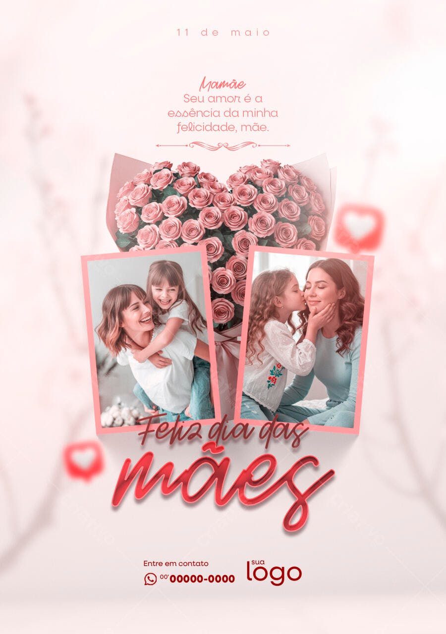 Flyer Dia das Mães com Rosas PSD Editável
