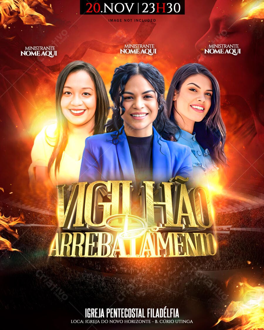 Flyer para Vigília de Arrebatamento 20 de Novembro PSD Editável