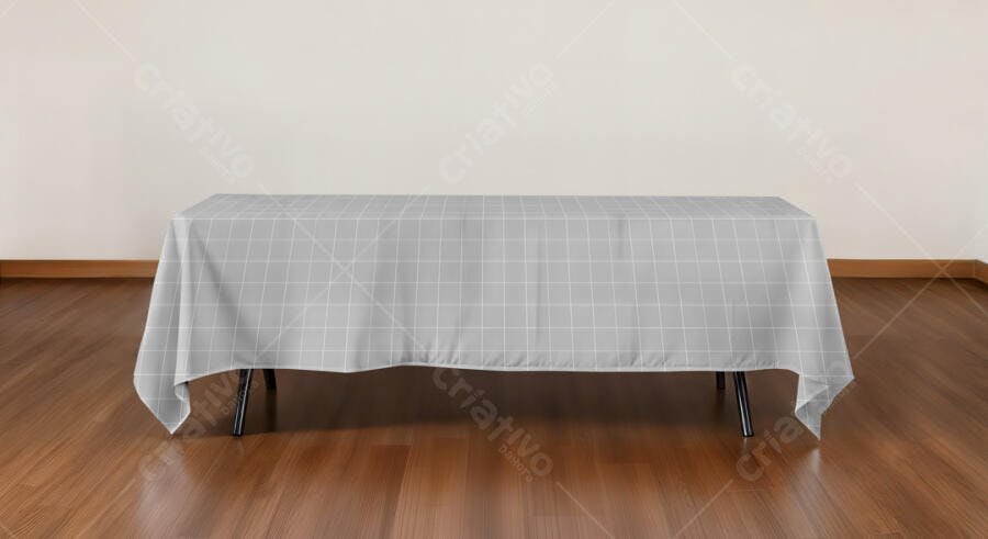 Mockup de Toalha de Mesa Cinza Claro com Padronagem Quadriculada
