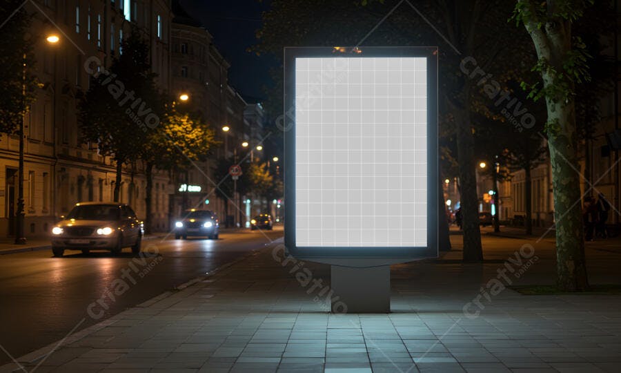 Mockup de Outdoor Noturno em Rua Urbana