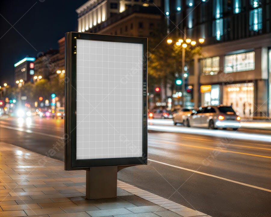 Mockup de Outdoor Noturno em Rua Urbana