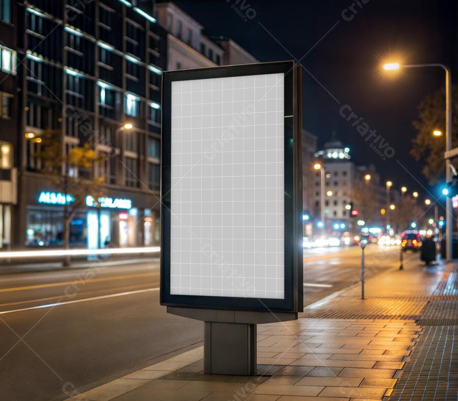 Mockup de Outdoor Noturno em Rua Urbana