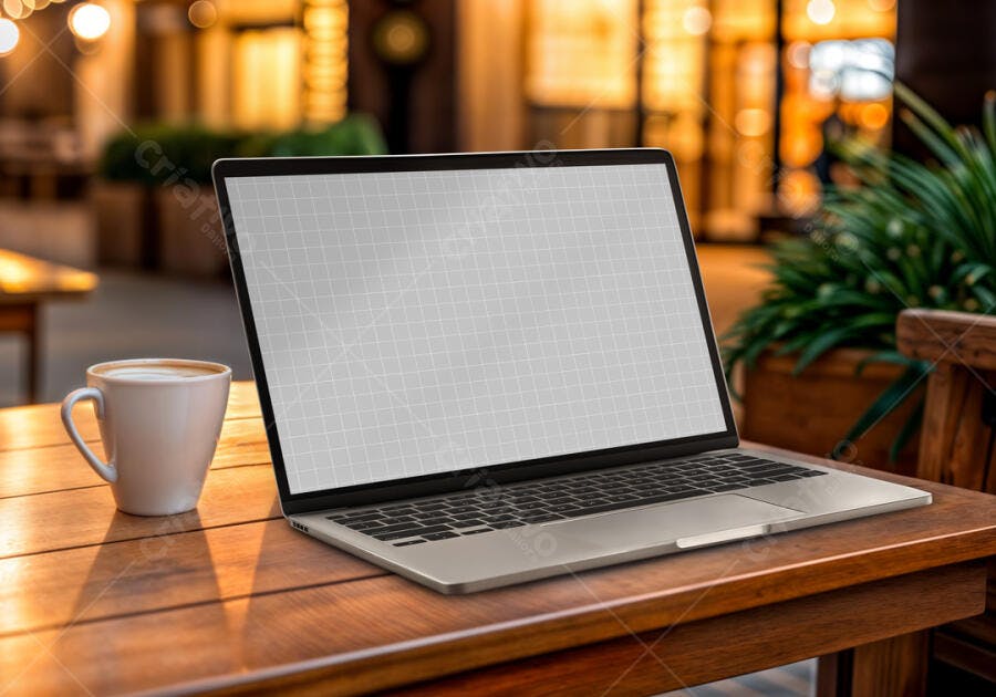 Mockup Notebook Moderno em Café - Tela em Branco
