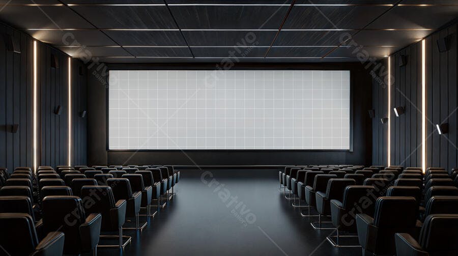 Mockup de Tela de Cinema Moderna em Ambiente Escuro