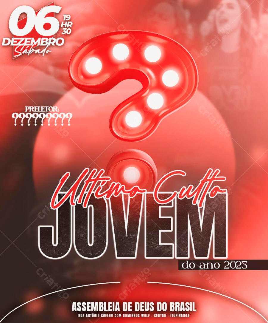 Flyer para Culto Jovem 06 de Dezembro PSD Editável