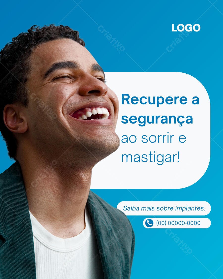 Post Instagram Implante Dentário Sorriso Confiante Editável no Canva