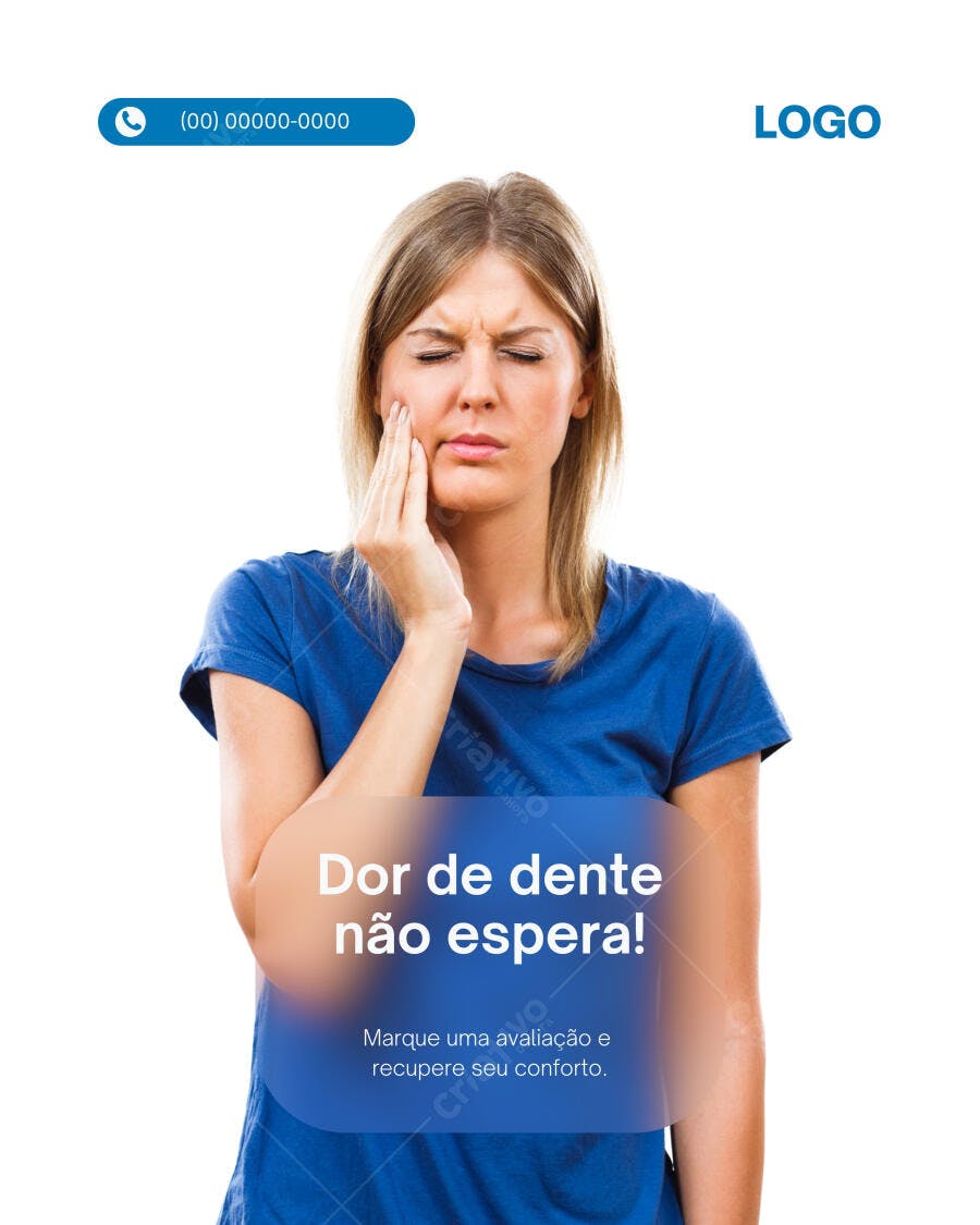 Post Instagram Odontológico Dor de Dente Azul e Branco Editável no Canva