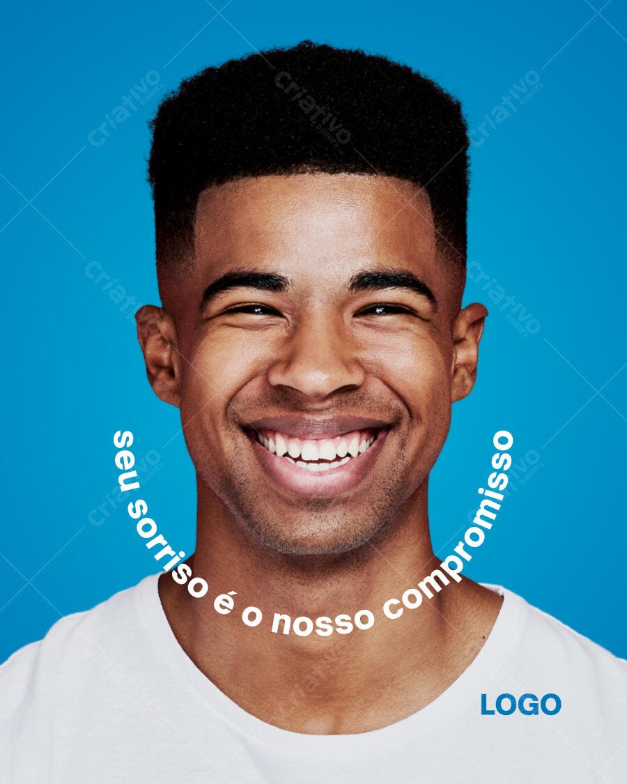 Post Instagram Sorriso Branco e Azul Editável no Canva