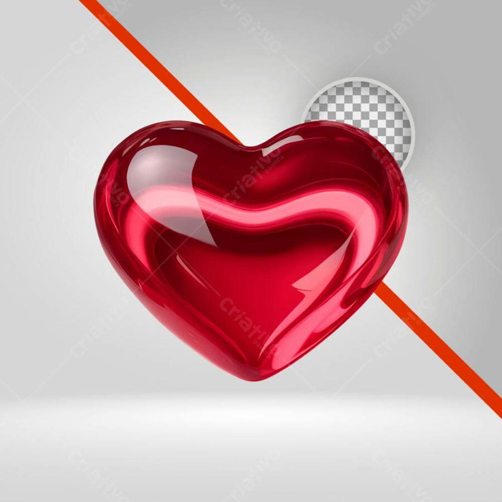 Coração 3d, Elemento png com fundo transparente, 