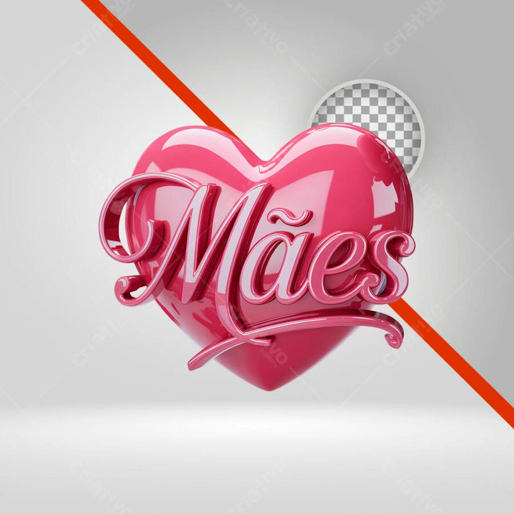 Selo 3D Dia das Mães, Texto 3D, Coração