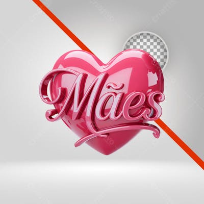 Selo 3D Dia das Mães, Texto 3D, Coração