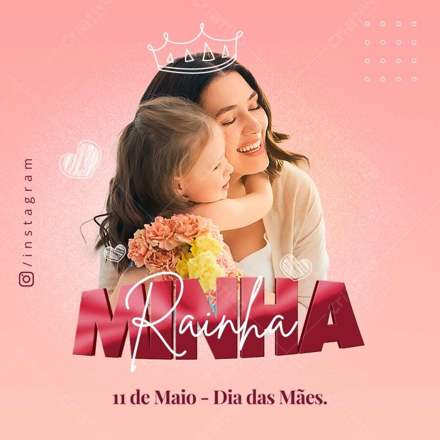 Post Instagram Dia das Mães rosa com foto mãe e filha Editável no Canva