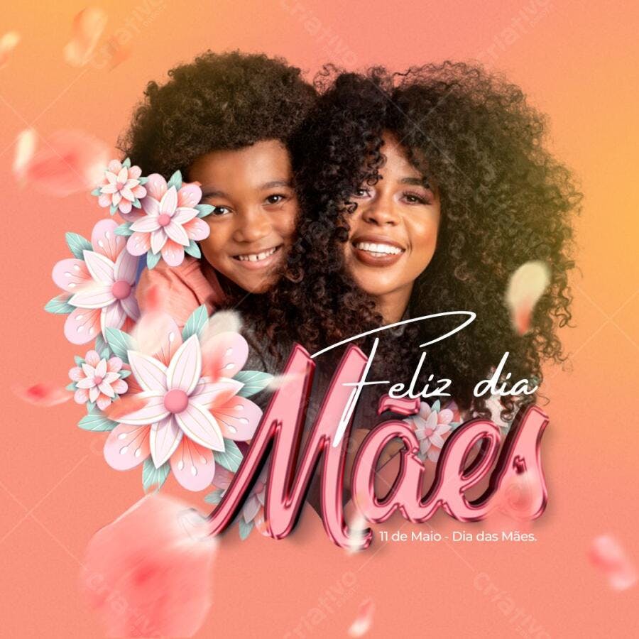 Post Instagram Dia das Mães floral com mãe e filho Editável no Canva