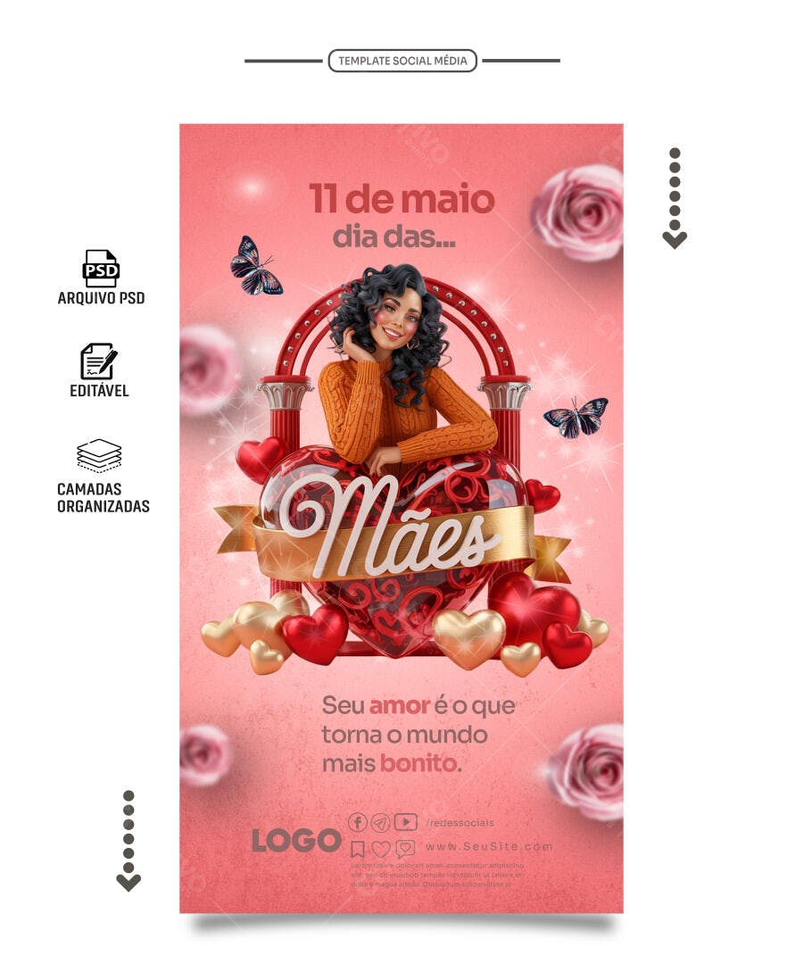 Flyer Dia das Mães 11 de Maio PSD Editável