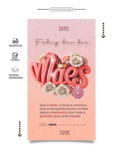 Storie social media editavel do dia das mães