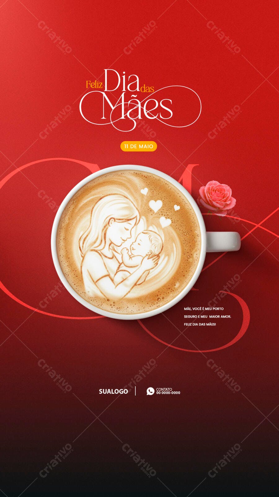 Flyer Dia das Mães com Arte em Café PSD Editável