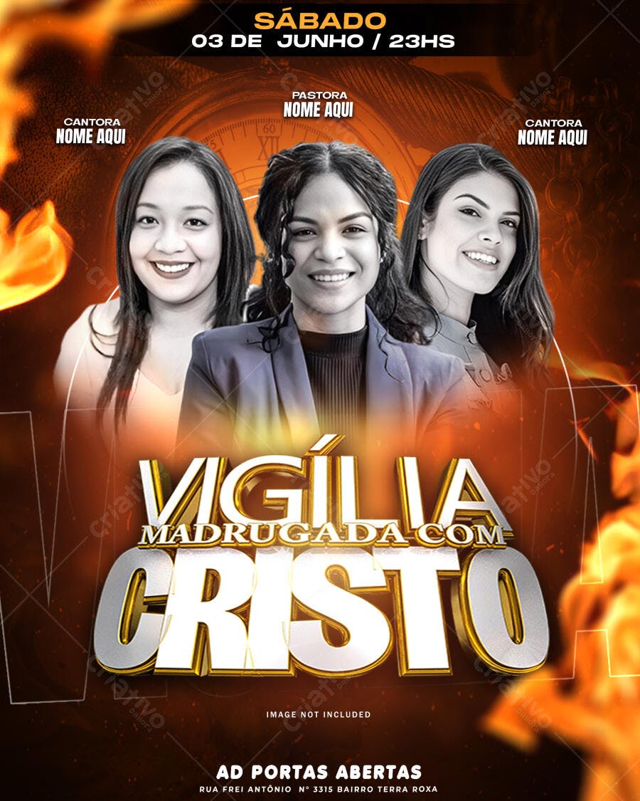 Flyer para Vigília Madrugada com Cristo 03 de Junho PSD Editável