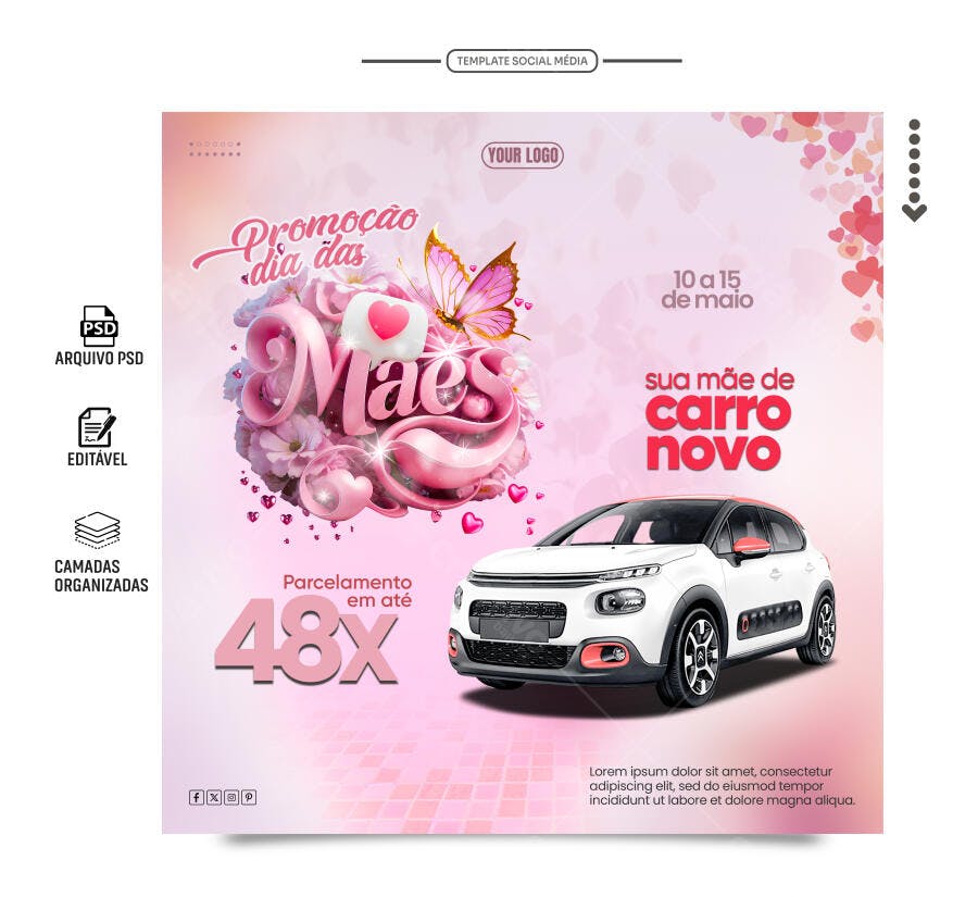 Flyer Dia das Mães com Carro PSD Editável