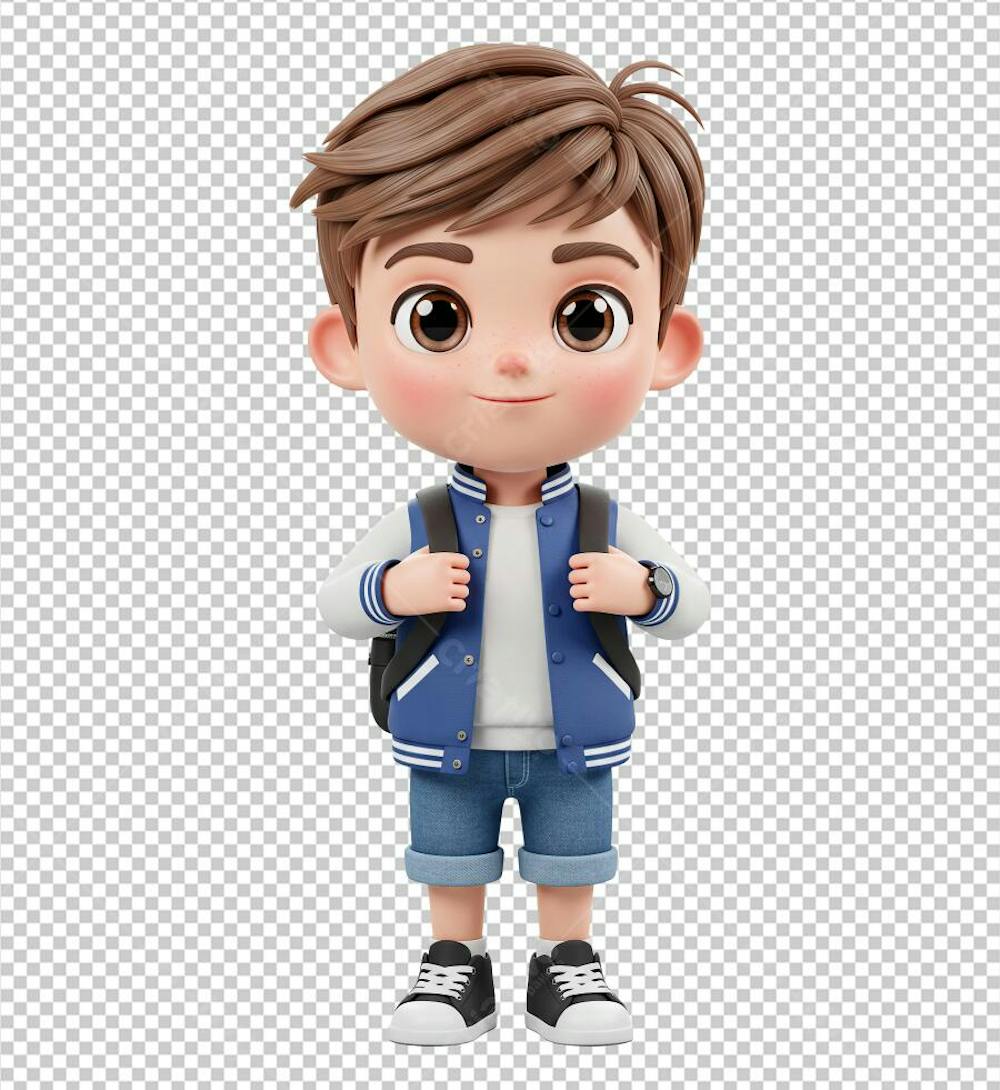 Personagem em 3D Menino Indo para a Escola