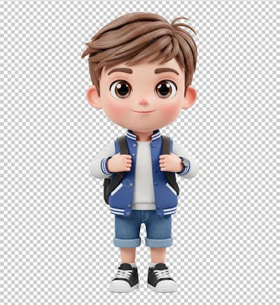 Personagem em 3D Menino Indo para a Escola