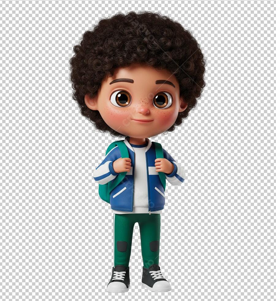 PNG Ilustração Criança com mochila azul e verde