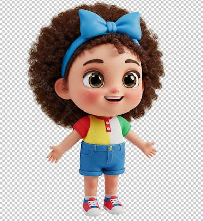 Personagem em 3D Menina de Cabelos Cacheados Vestindo Uniforme Escolar