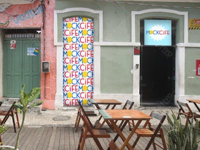 Mockup de fachada de loja realista placa e porta