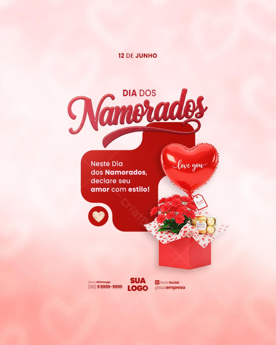 Flyer Dia dos Namorados 12 de Junho PSD Editável