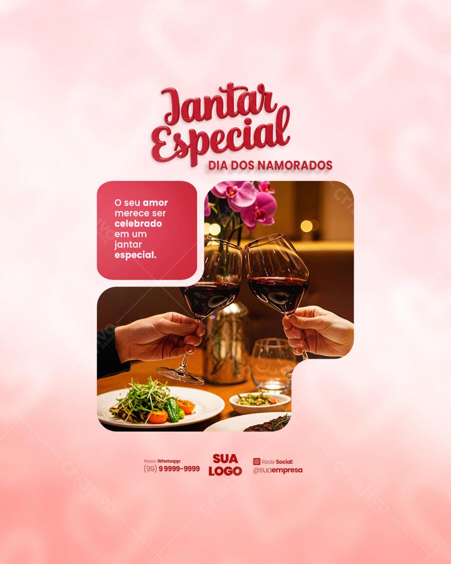 Flyer Dia dos Namorados Jantar Romântico PSD Editável