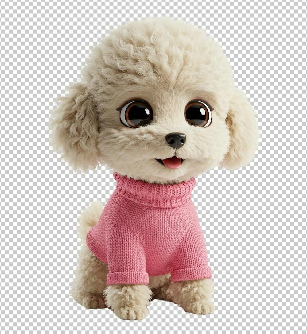 Cachorro Branco Fofo Com Roupa Rosa Renderizado em 3D