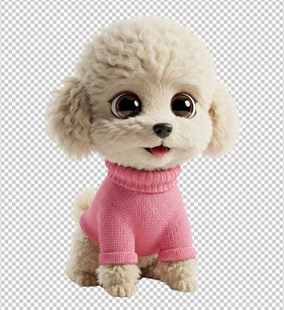 Cachorro Branco Fofo Com Roupa Rosa Renderizado em 3D