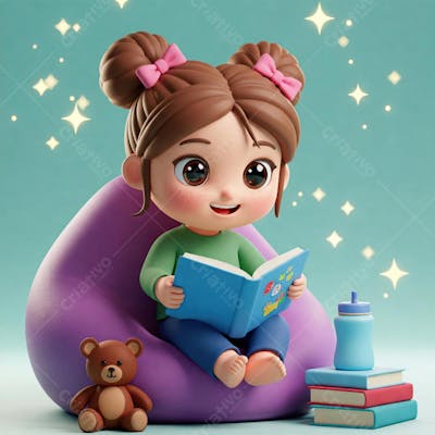 Criança em Estilo Pixar Lendo um Livro Colorido