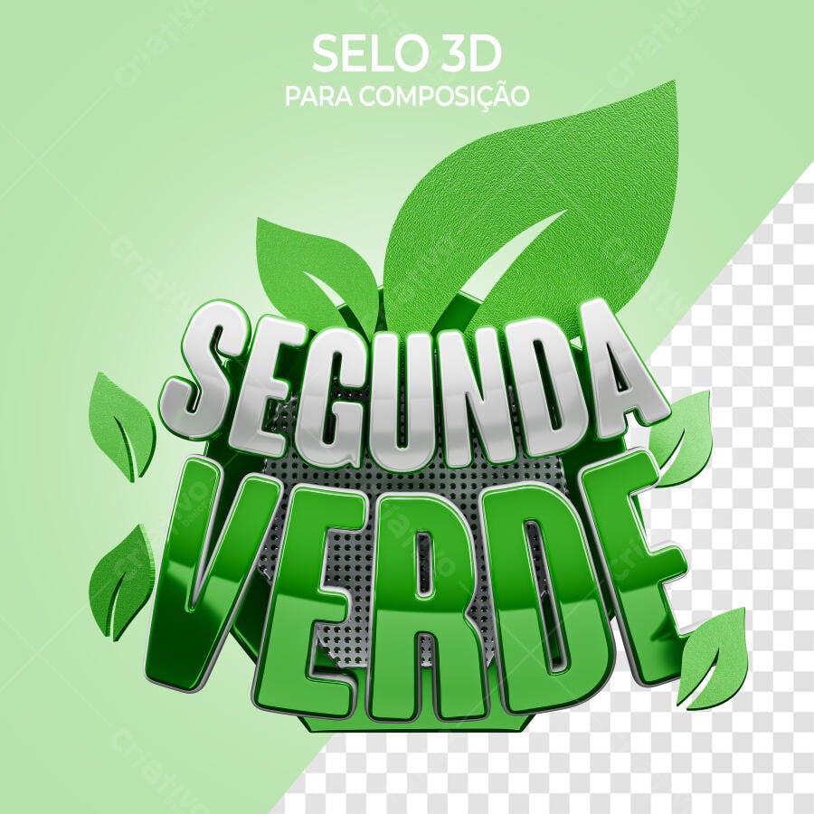 Selo 3D ecológico verde e prata com folhas