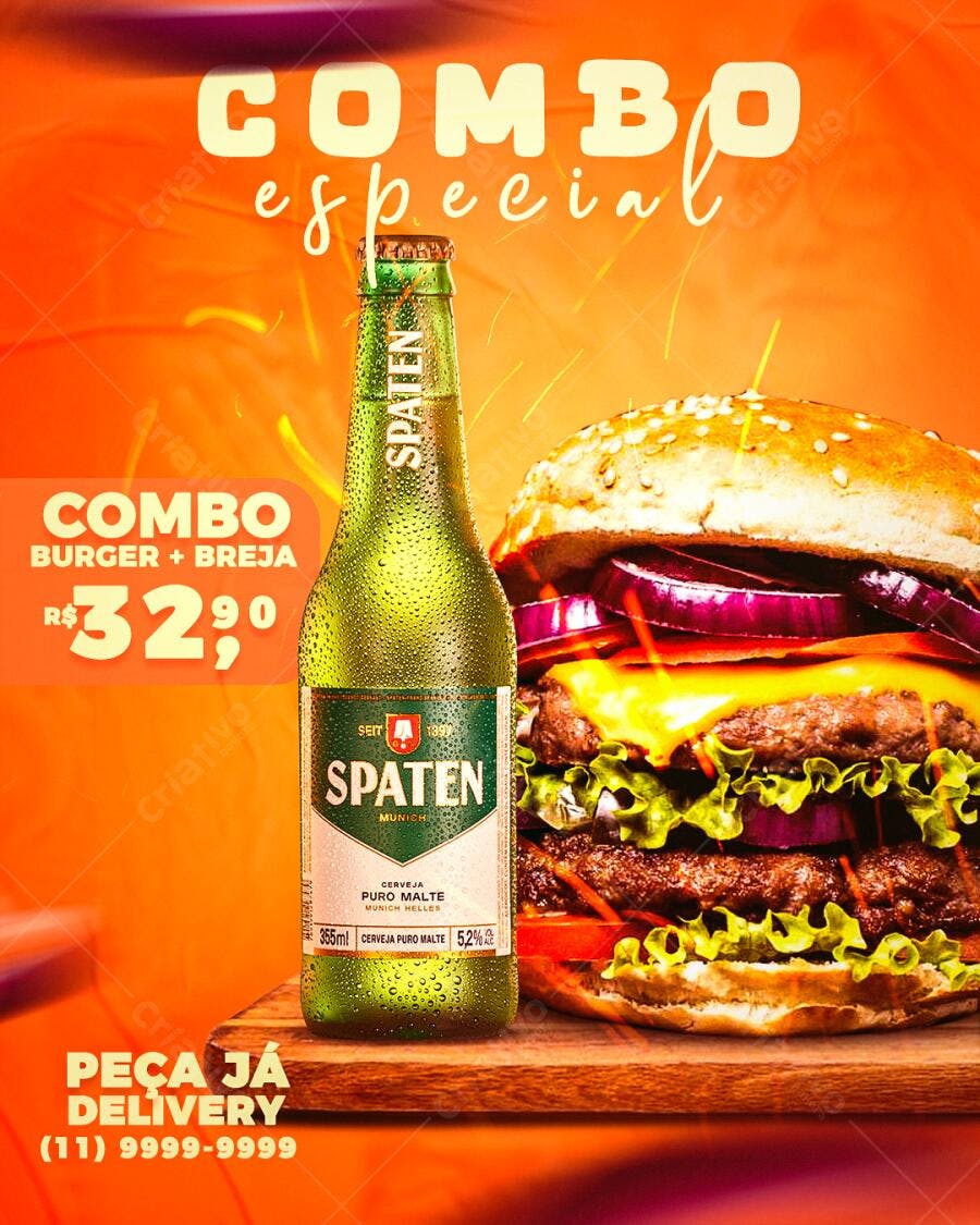 Flyer Combo Burger e Cerveja PSD Editável