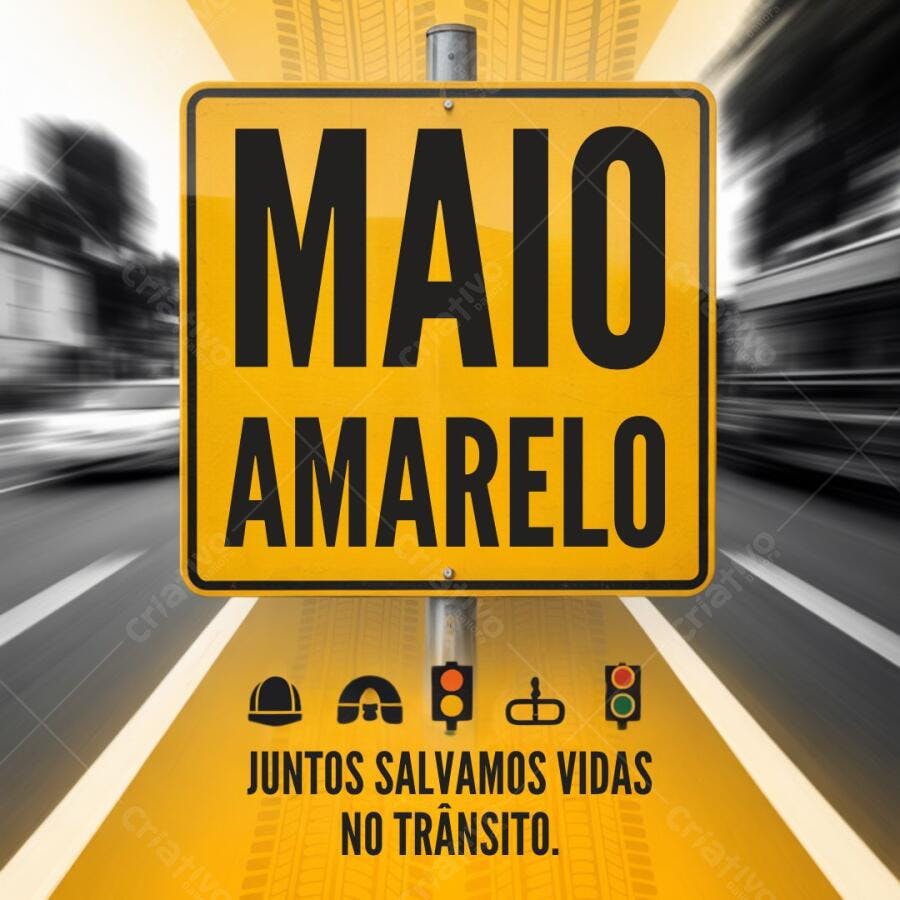 Post Instagram Maio Amarelo - Segurança no Trânsito Editável no Canva