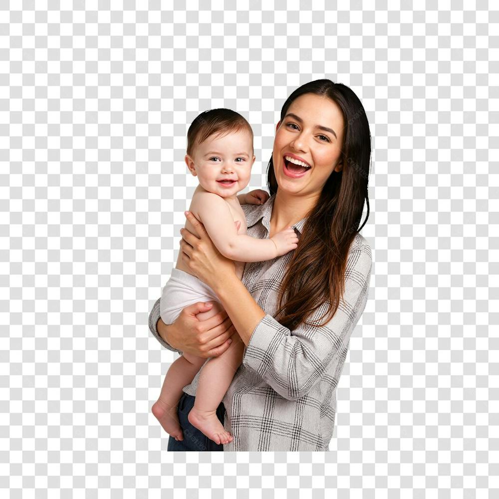 Mulher segurando Bebê sorrindo
