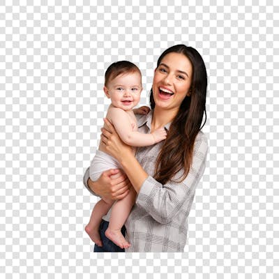 Mulher segurando Bebê sorrindo